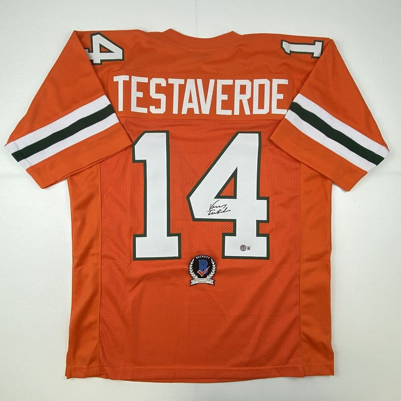 Autographed/Signed Vinny Testaverde Miami Orange College Football Jersey Beckett BAS COA