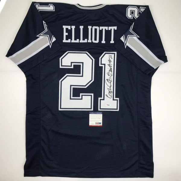 Autographed/Signed Ezekiel Elliott Dallas Dark Blue Football Jersey PSA/DNA COA