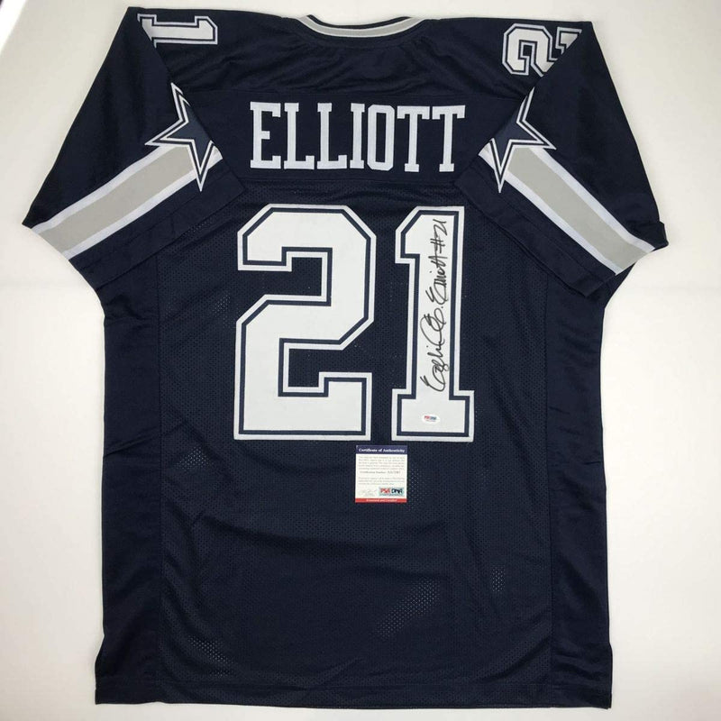 Autographed/Signed Ezekiel Elliott Dallas Dark Blue Football Jersey PSA/DNA COA
