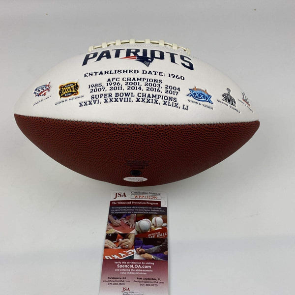 Autographed/Signed Rob Gronkowski New England Patriots FS White Panel Logo Football JSA COA