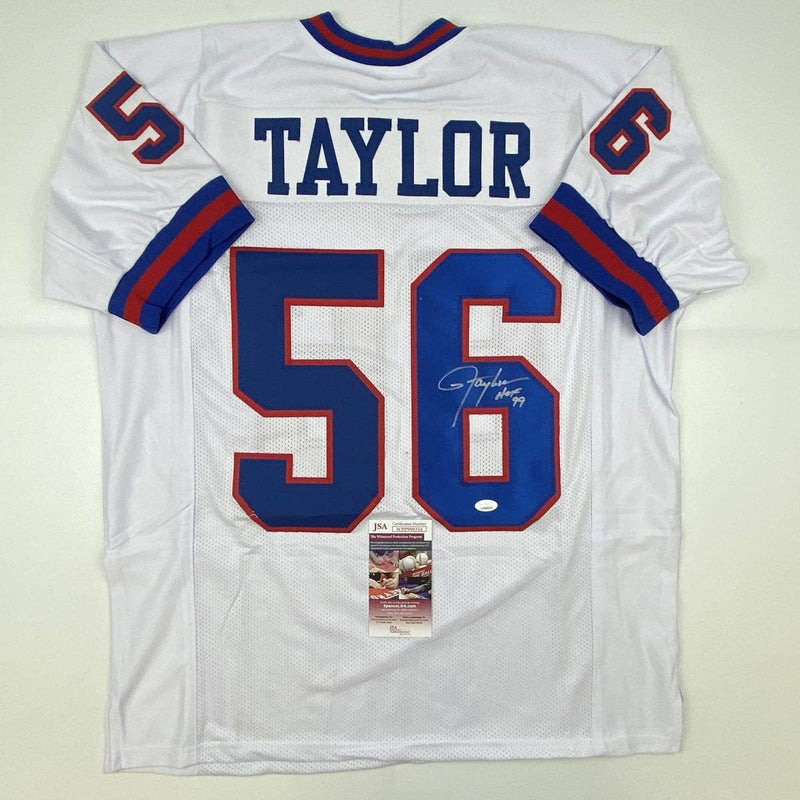 Autographed/Signed Lawrence Taylor HOF 99 New York White Football Jersey JSA COA
