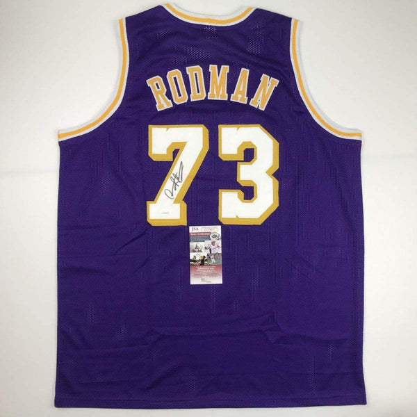Autographed/Signed Dennis Rodman Los Angeles LA Purple Basketball Jersey JSA COA