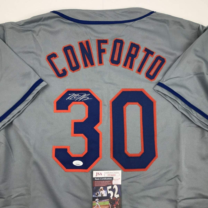 Autographed/Signed Michael Conforto New York NY Grey Baseball Jersey JSA COA