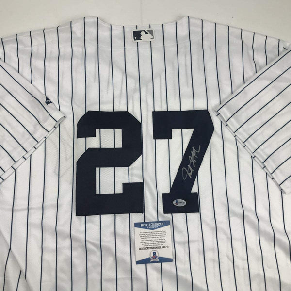 Autographed/Signed Giancarlo Stanton New York Pinstripe Baseball Jersey Beckett BAS COA