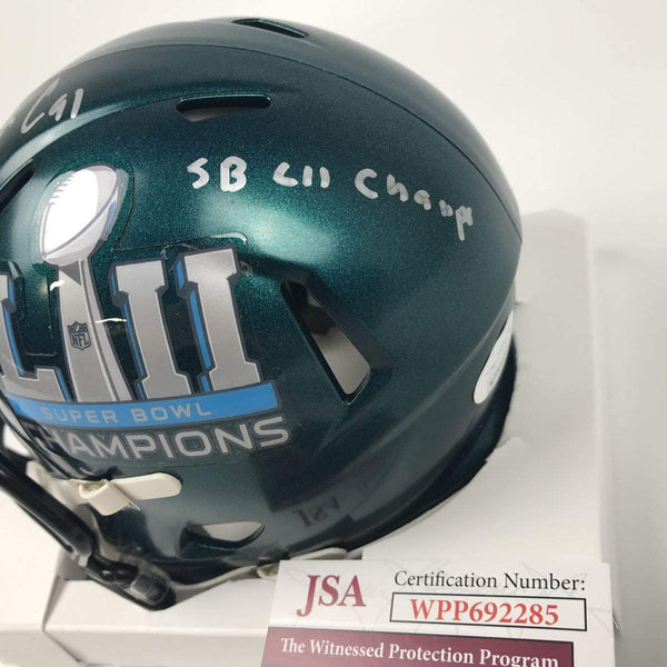 Autographed/Signed Fletcher Cox SB LII Champ Philadelphia Eagles Super Bowl 52 Mini Football Helmet JSA COA
