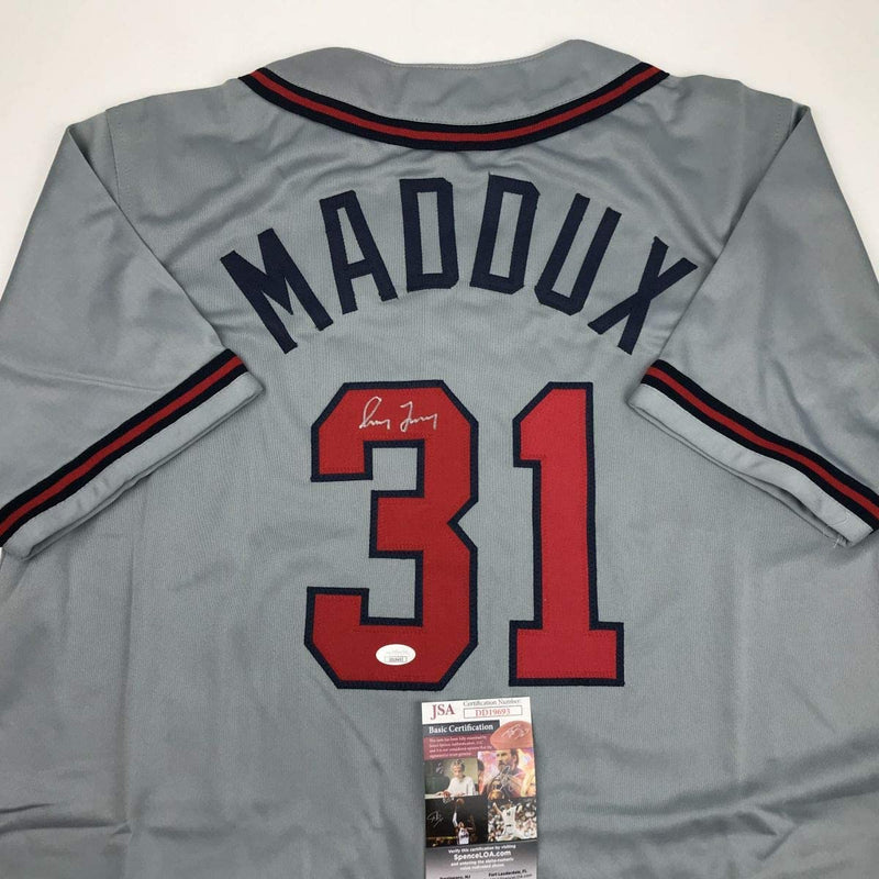 Autographed/Signed Greg Maddux Atlanta Grey Baseball Jersey JSA COA