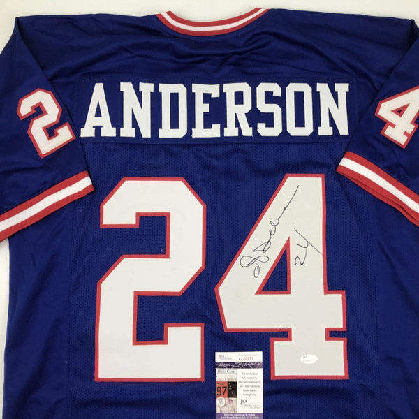Autographed/Signed Ottis Anderson New York Blue Football Jersey JSA COA