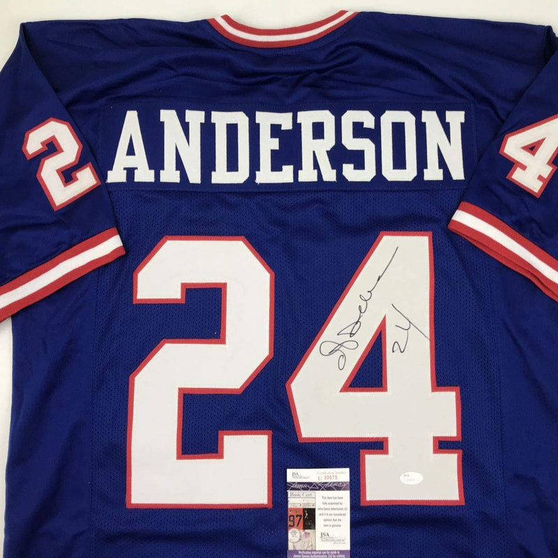 Autographed/Signed Ottis Anderson New York Blue Football Jersey JSA COA