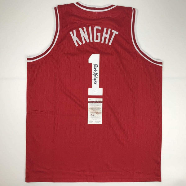 Autographed/Signed Bobby Bob Knight Indiana Hoosiers Red Basketball Jersey JSA COA