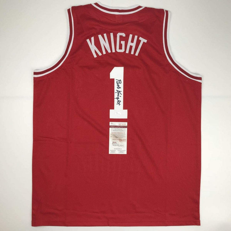 Autographed/Signed Bobby Bob Knight Indiana Hoosiers Red Basketball Jersey JSA COA