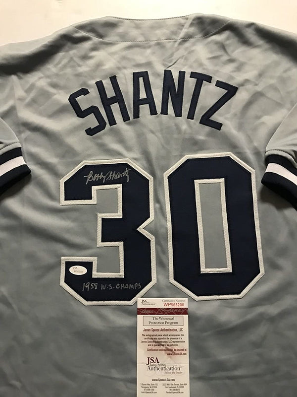 Autographed/Signed Bobby Shantz 1958 WS Champs  New York Grey Baseball Jersey JSA COA