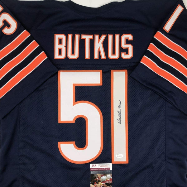 Autographed/Signed Dick Butkus Chicago Blue Football Jersey JSA COA