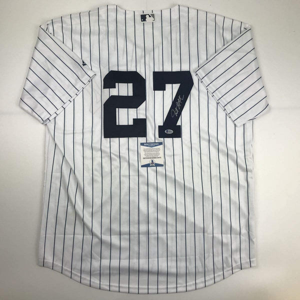 Autographed/Signed Giancarlo Stanton New York Pinstripe Baseball Jersey Beckett BAS COA