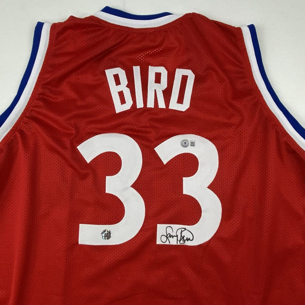 Autographed/Signed Larry Bird All-Star Game Red Basketball Jersey Beckett BAS COA