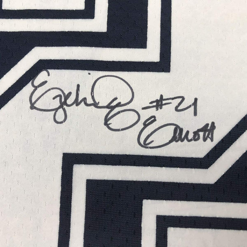 Autographed/Signed Ezekiel Elliott Dallas Cowboys Dark Blue Football Jersey Beckett BAS COA