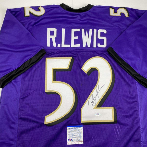 Autographed/Signed Ray Lewis Baltimore Purple Football Jersey PSA/DNA COA