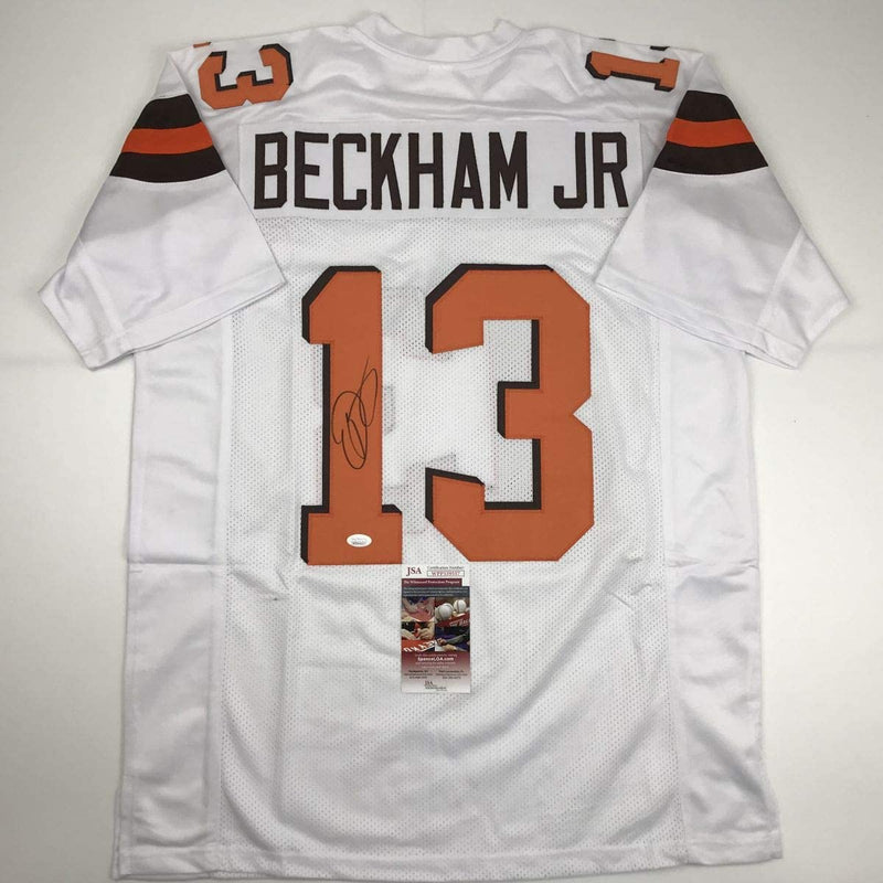 Autographed/Signed Odell Beckham Jr. Cleveland White Football Jersey JSA COA