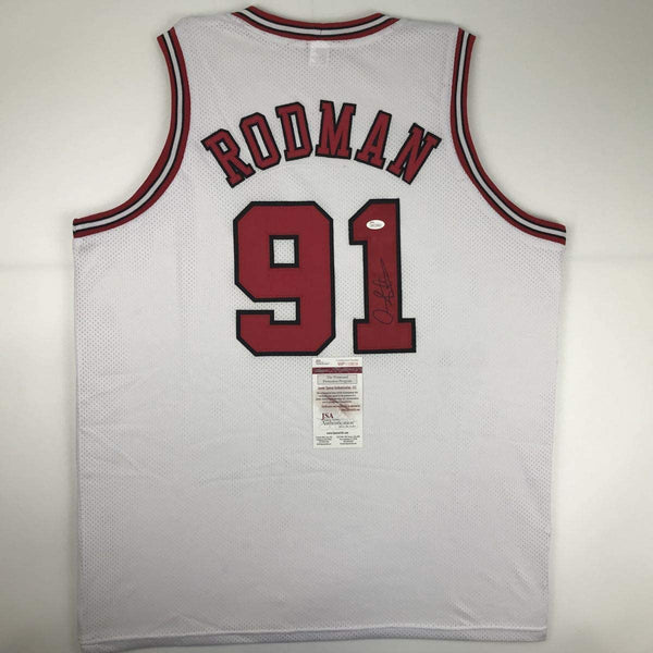Autographed/Signed Dennis Rodman Chicago White Basketball Jersey JSA COA