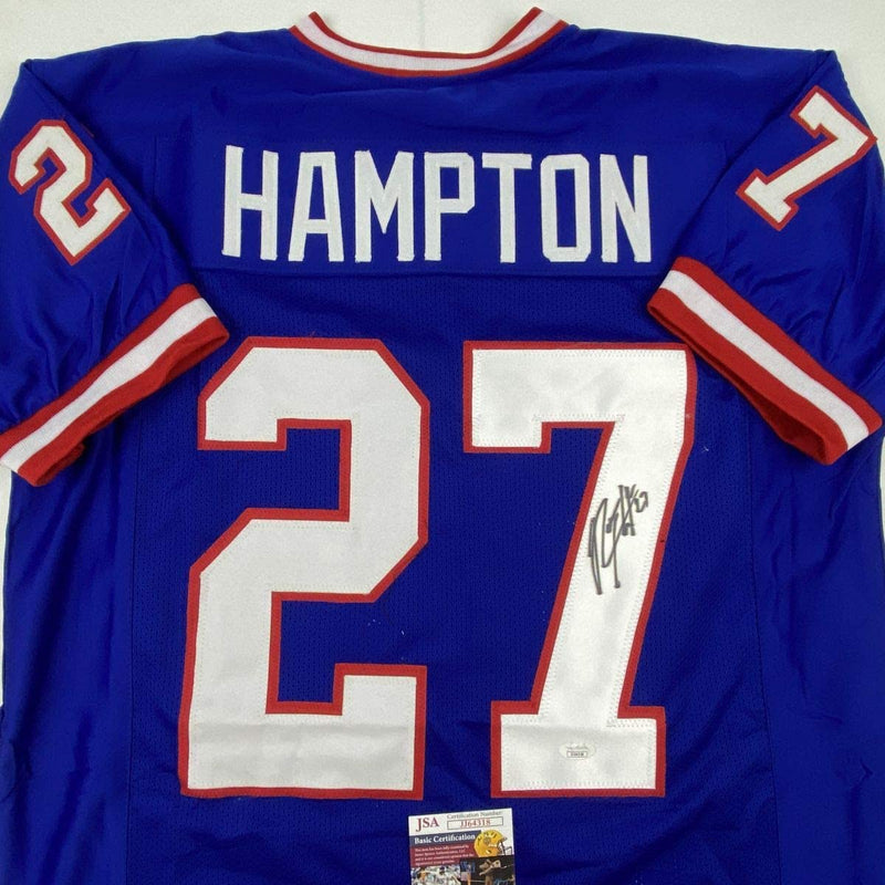 Autographed/Signed Rodney Hampton New York Blue Football Jersey JSA COA