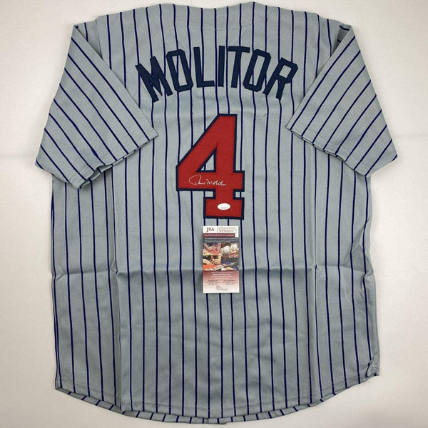 Autographed/Signed Paul Molitor Minnesota Pinstripe Baseball Jersey JSA COA