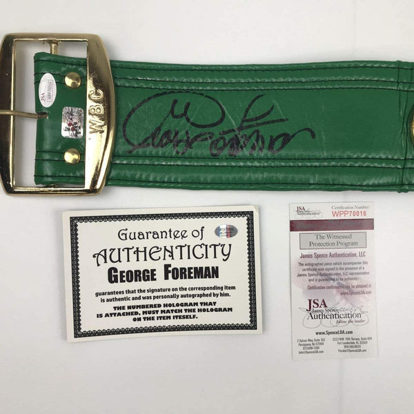 Autographed/Signed George Foreman WBC Green Boxing Replica Championship Belt JSA COA