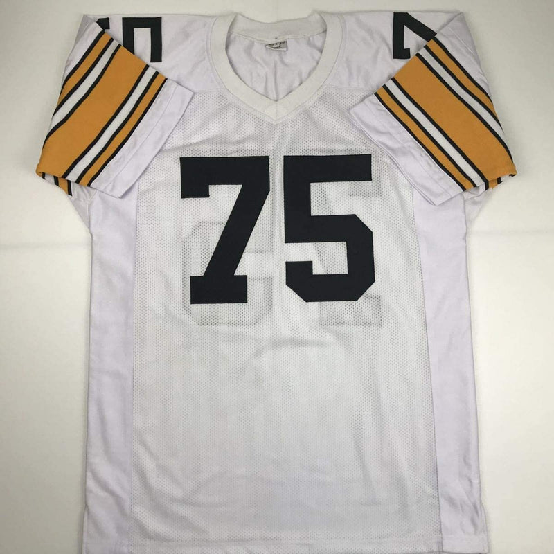 Autographed/Signed Mean Joe Greene HOF 87 Pittsburgh White Football Jersey JSA COA