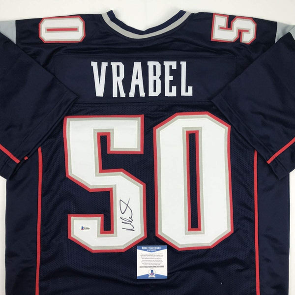 Autographed/Signed Mike Vrabel New England Blue Football Jersey Beckett BAS COA