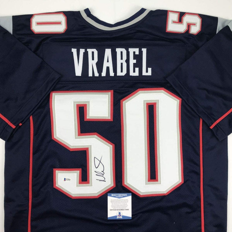 Autographed/Signed Mike Vrabel New England Blue Football Jersey Beckett BAS COA