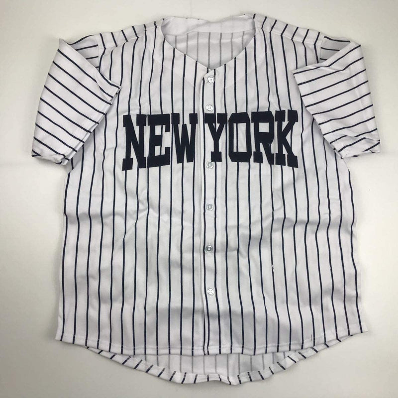 Autographed/Signed Domingo German New York Pinstripe Baseball Jersey JSA COA