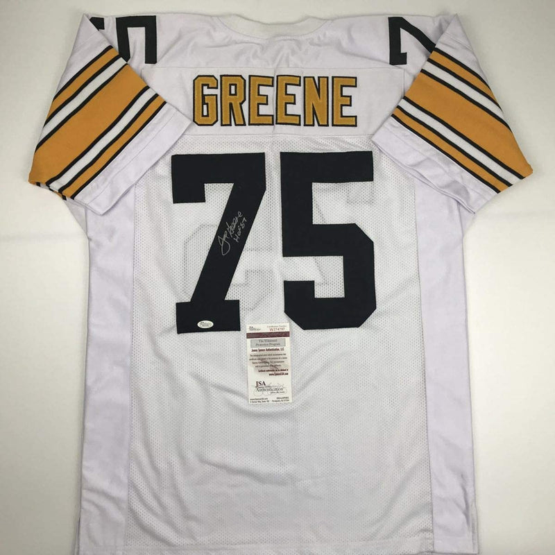 Autographed/Signed Mean Joe Greene HOF 87 Pittsburgh White Football Jersey JSA COA