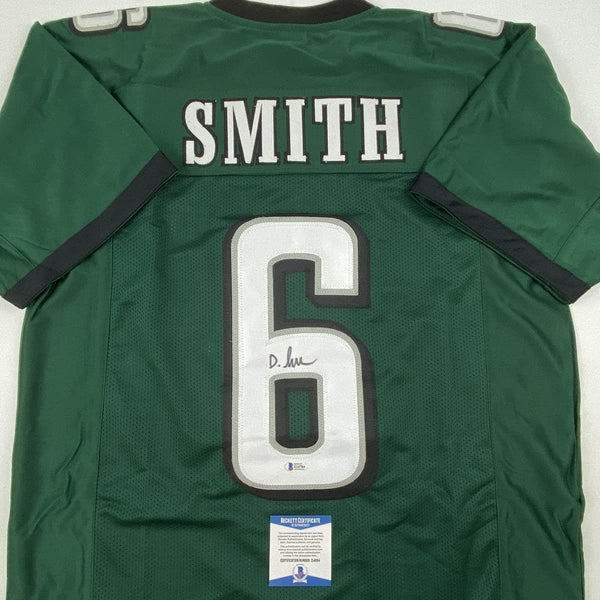 Autographed/Signed Devonta Smith Philadelphia Green Football Jersey Beckett BAS COA