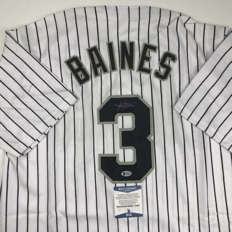 Autographed/Signed Harold Baines Chicago Pinstripe Baseball Jersey Beckett BAS COA