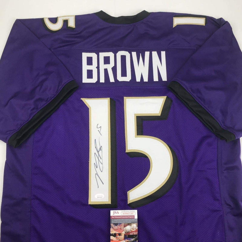 Autographed/Signed Marquise Brown Baltimore Purple Football Jersey JSA COA