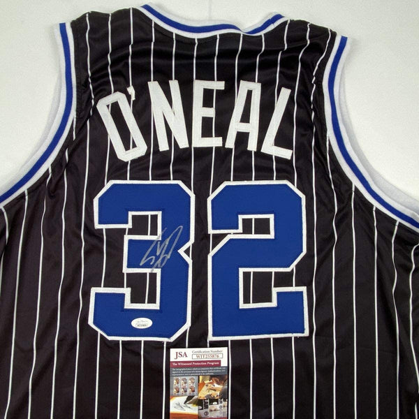 Autographed/Signed Shaquille Shaq O'Neal Orlando Black Pinstripe Basketball Jersey JSA COA
