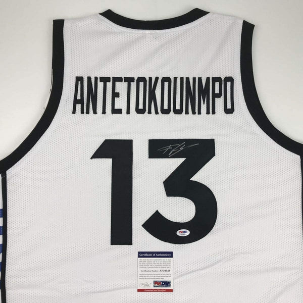 Autographed/Signed Giannis Antetokounmpo Greek Greece White Basketball Jersey PSA/DNA COA