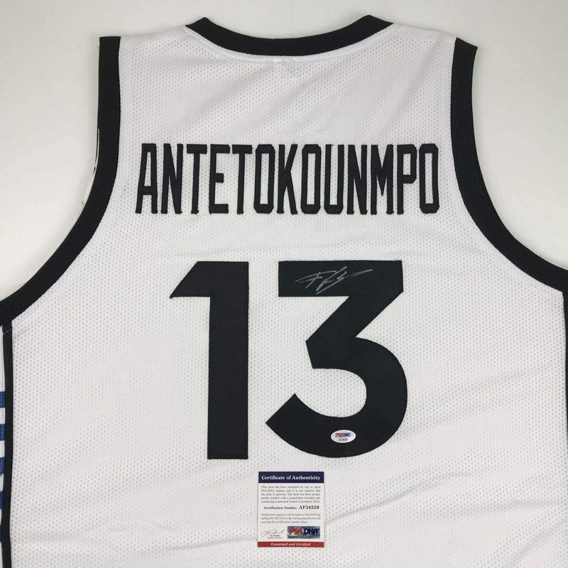 Autographed/Signed Giannis Antetokounmpo Greek Greece White Basketball Jersey PSA/DNA COA
