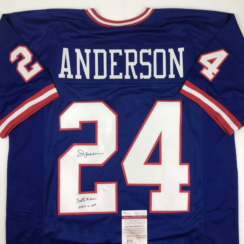 Autographed/Signed Ottis Anderson SB XXV MVP New York Blue Football Jersey JSA COA