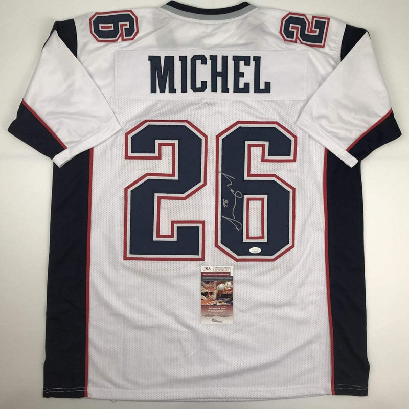 Autographed/Signed Sony Michel New England White Football Jersey JSA COA