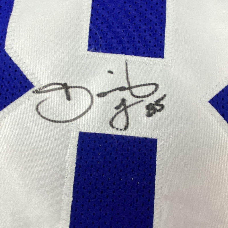 Autographed/Signed David Tyree New York Blue Football Jersey JSA COA