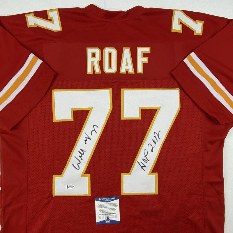 Autographed/Signed Willie Roaf HOF 2012 Kansas City Red Football Jersey Beckett BAS COA