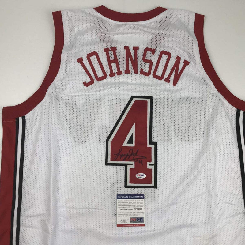 Autographed/Signed Larry Johnson UNLV White College Basketball Jersey PSA/DNA COA