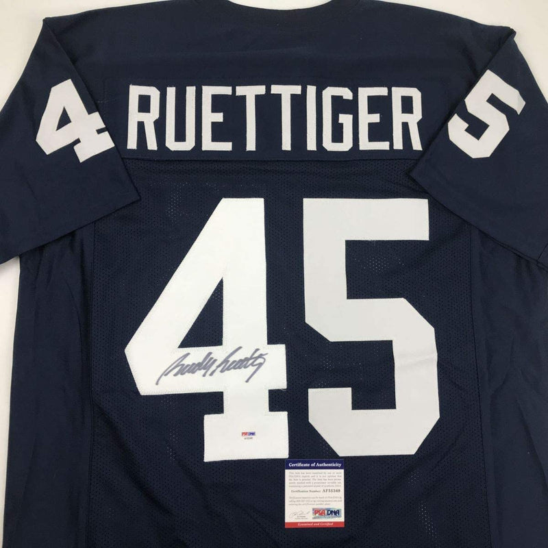 Autographed/Signed Rudy Ruettiger Notre Dame Blue College Football Jersey PSA/DNA COA