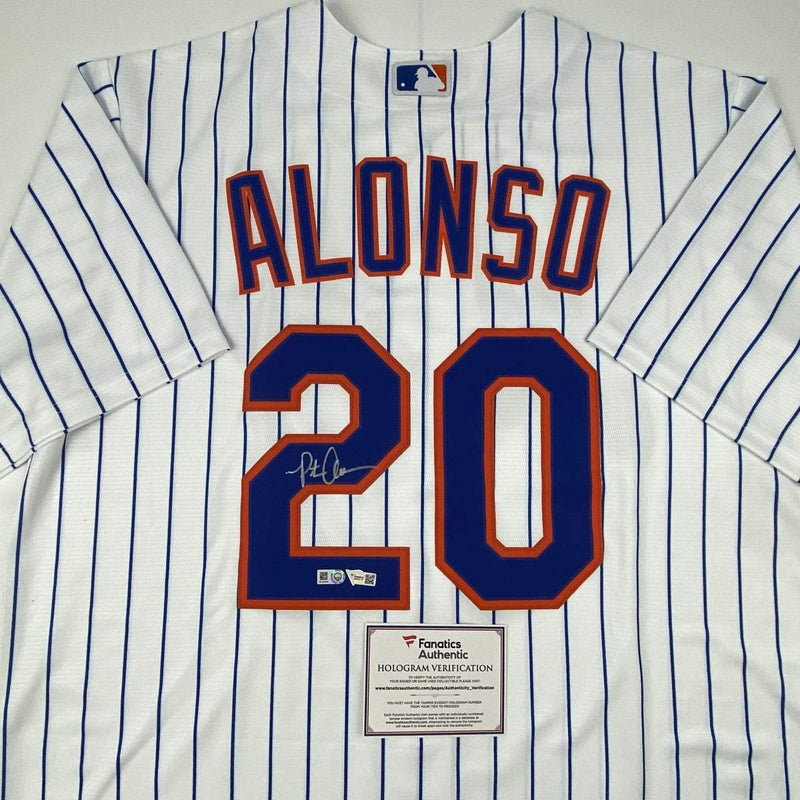 Autographed/Signed Pete Alonso New York Mets Authentic Pinstripe Nike Baseball Jersey Fanatics COA