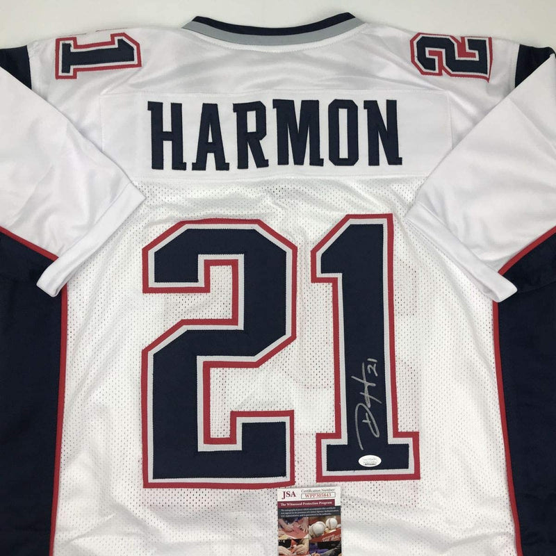Autographed/Signed Duron Harmon New England White Football Jersey JSA COA