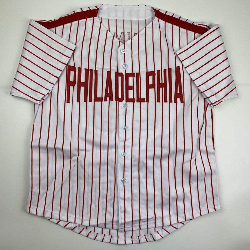 Autographed/Signed Mike Schmidt Philadelphia Pinstripe Baseball Jersey GTSM COA Hologram Only