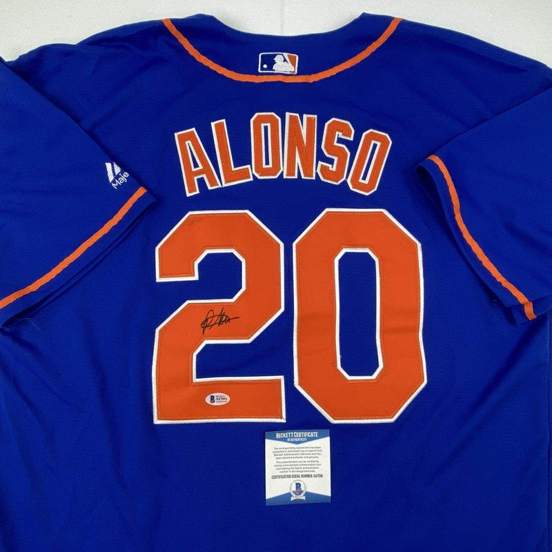 Autographed/Signed Pete Alonso New York Blue Baseball Jersey Beckett BAS COA