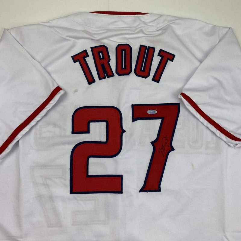 Autographed/Signed Mike Trout Los Angeles White Baseball Jersey Steiner Sports COA Hologram Only