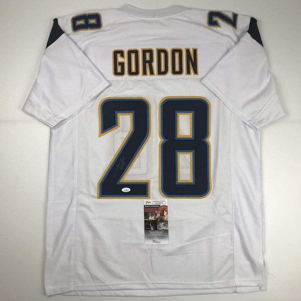 Autographed/Signed Melvin Gordon Los Angeles LA White Football Jersey JSA COA