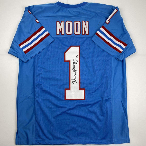 Autographed/Signed Warren Moon Houston Blue Football Jersey GTSM COA Holo Only