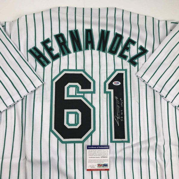 Autographed/Signed Livan Hernandez 97 WS MVP Florida Pinstripe Baseball Jersey PSA/DNA COA